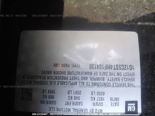 1G1ZC5ST4HF104138 - 2017 CHEVROLET MALIBU LS Қара фото 9