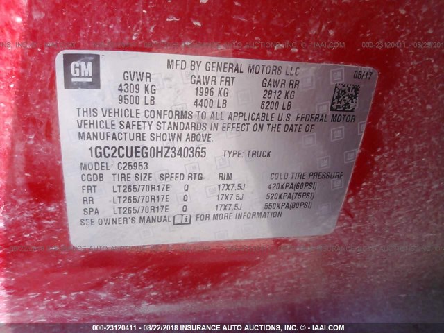 1GC2CUEG0HZ340365 - 2017 CHEVROLET SILVERADO C2500 HEAVY DUTY RED photo 9