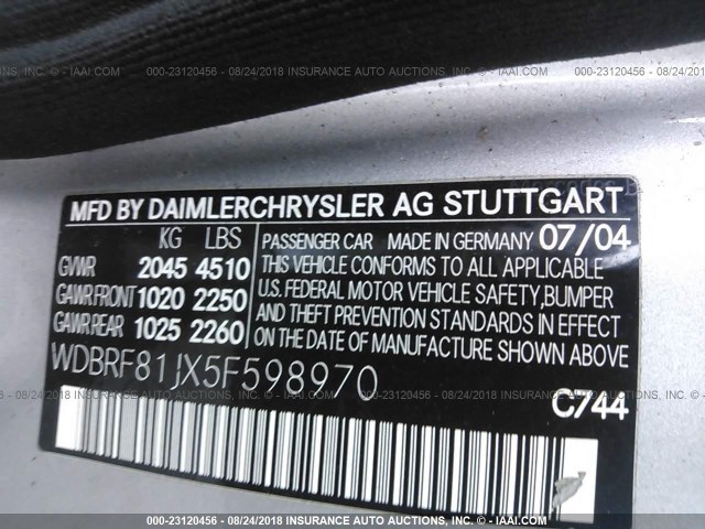 WDBRF81JX5F598970 - 2005 MERCEDES-BENZ C 240 4MATIC SILVER photo 9