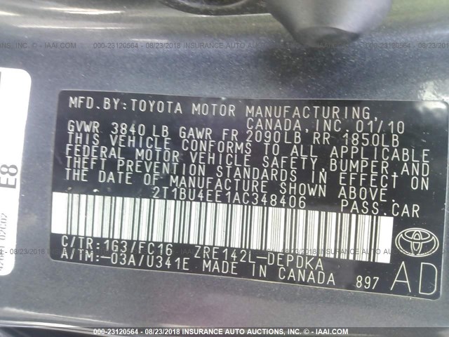 2T1BU4EE1AC348406 - 2010 TOYOTA COROLLA S/LE/XLE GRAY photo 9