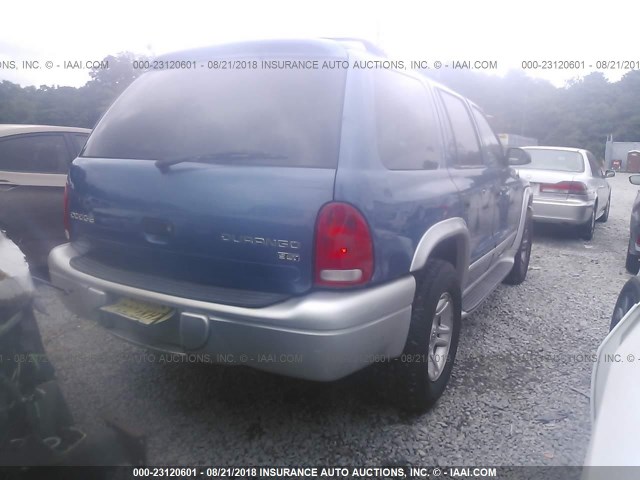 1D4HS58N33F558729 - 2003 DODGE DURANGO SLT PLUS BLUE photo 4