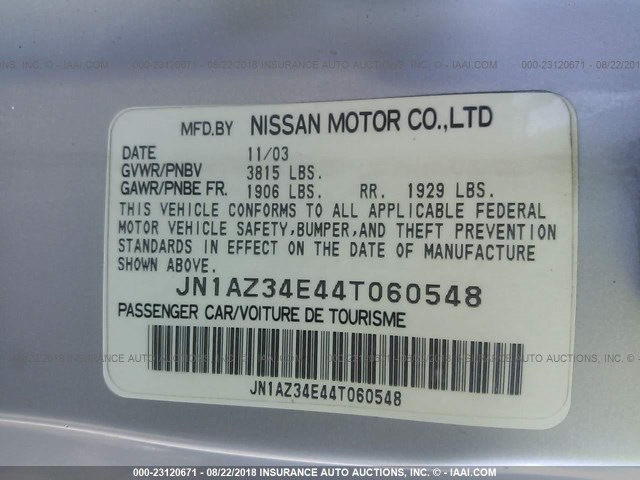 JN1AZ34E44T060548 - 2004 NISSAN 350Z COUPE SILVER photo 9