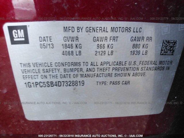 1G1PC5SB4D7328819 - 2013 CHEVROLET CRUZE LT RED photo 9