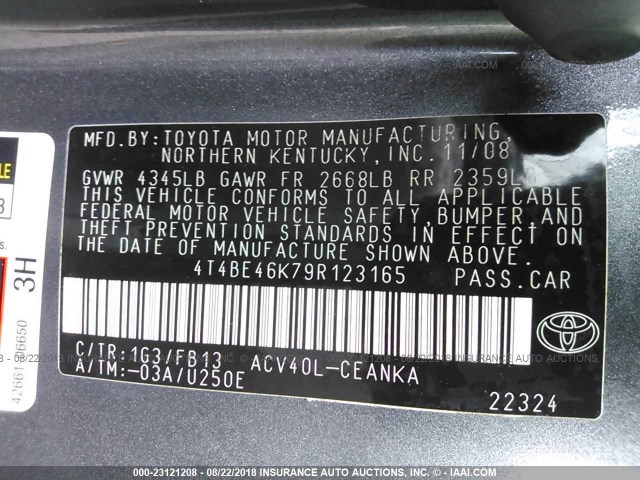 4T4BE46K79R123165 - 2009 TOYOTA CAMRY SE/LE/XLE 灰色 照片 9