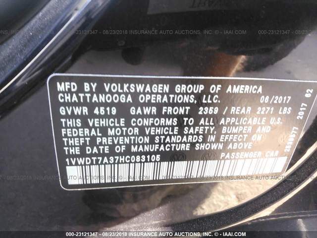 1VWDT7A37HC083105 - 2017 VOLKSWAGEN PASSAT R-LINE Qara foto 9