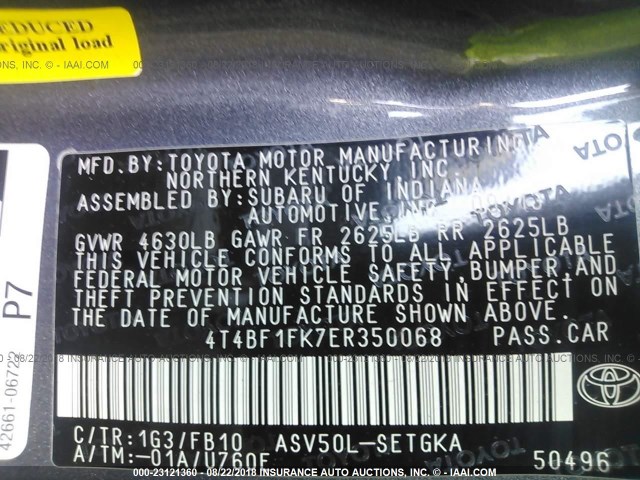 4T4BF1FK7ER350068 - 2014 TOYOTA CAMRY L/SE/LE/XLE Boz foto 9