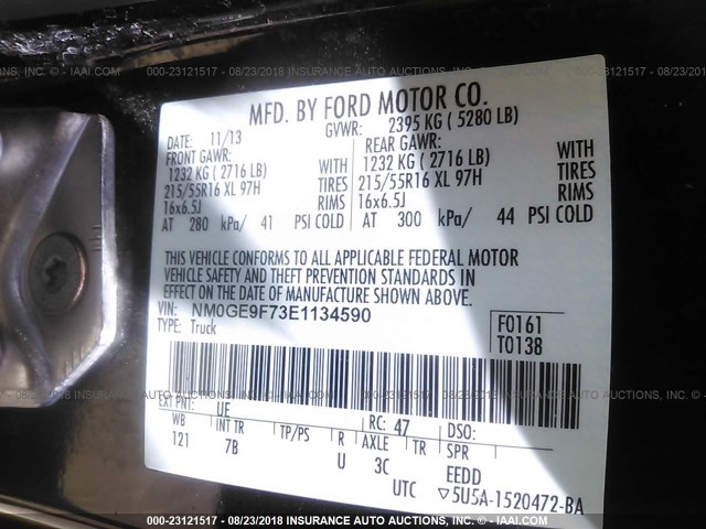 NM0GE9F73E1134590 - 2014 FORD TRANSIT CONNECT XLT BLACK photo 9