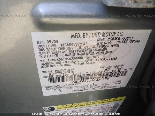 1FMDK06135GA70808 - 2005 FORD FREESTYLE LIMITED GREEN photo 9