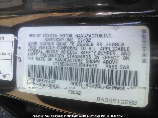 4T1BE32K22U544825 - 2002 TOYOTA CAMRY LE/XLE/SE Күлгін фото 9