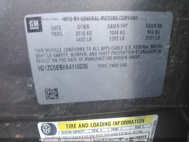 1G1ZC5EB8A4110206 - 2010 CHEVROLET MALIBU 1LT 棕色 照片 9