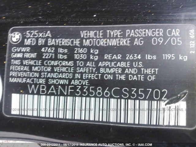 WBANF33586CS35702 - 2006 BMW 525 XI შავი ფოტო 9