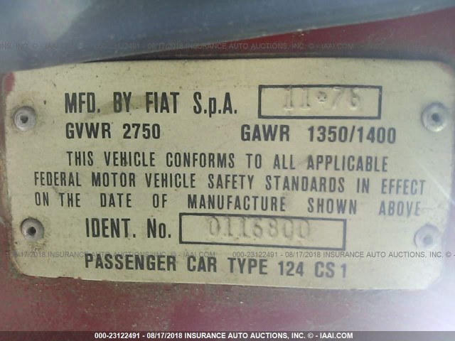 124CS10116800 - 1977 FIAT 1100  RED photo 9