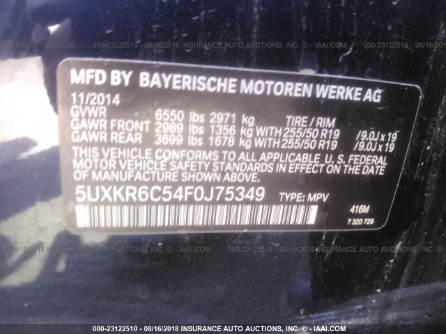 5UXKR6C54F0J75349 - 2015 BMW X5 XDRIVE50I BLACK photo 9