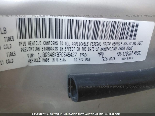 1J8GS48K97C545427 - 2007 JEEP GRAND CHEROKEE LAREDO/COLUMBIA/FREEDOM თაფლისფერი ფოტო 9