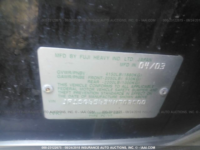 JF1SG65634H703500 - 2004 SUBARU FORESTER 2.5XS შავი ფოტო 9