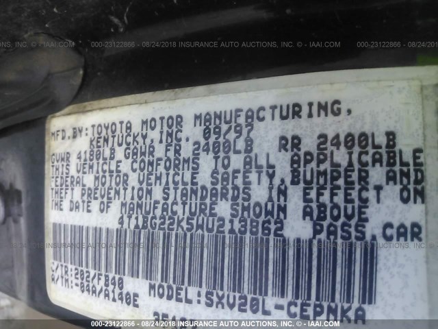 4T1BG22K5WU213862 - 1998 TOYOTA CAMRY CE/LE/XLE 黑色 照片 9