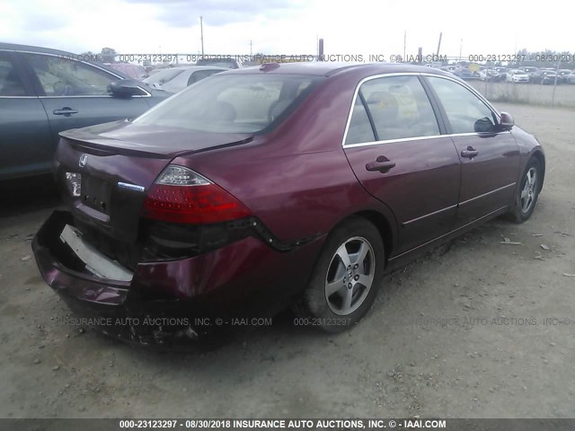 JHMCN36436C002017 - 2006 HONDA ACCORD HYBRID BURGUNDY photo 4