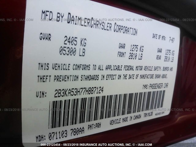 2B3KA53H77H887124 - 2007 DODGE CHARGER R/T RED photo 9