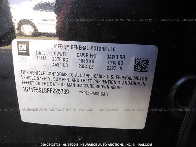 1G11F5SL8FF225739 - 2015 CHEVROLET MALIBU LTZ 黑色 照片 9