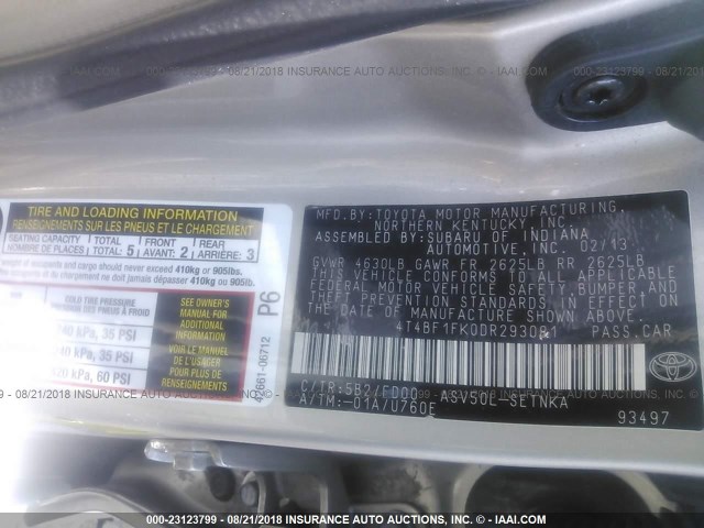 4T4BF1FK0DR293081 - 2013 TOYOTA CAMRY L/SE/LE/XLE Champagne photo 9