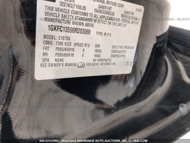 1GKFC13598R203088 - 2008 GMC YUKON HYBRID BLACK photo 9