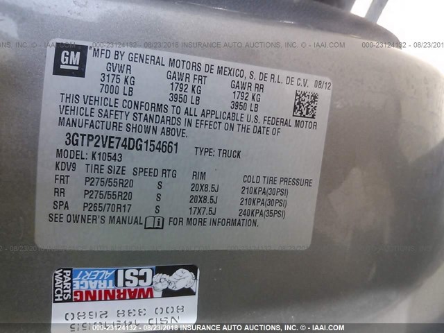 3GTP2VE74DG154661 - 2013 GMC SIERRA K1500 SLE GRAY photo 9