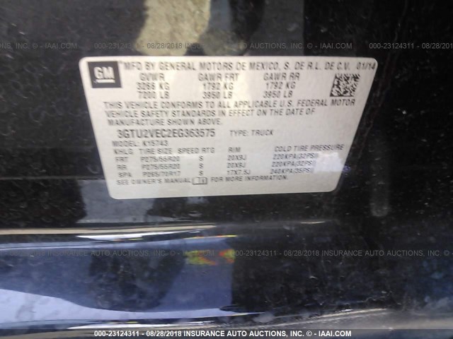 3GTU2VEC2EG363575 - 2014 GMC SIERRA K1500 SLT BLACK photo 9