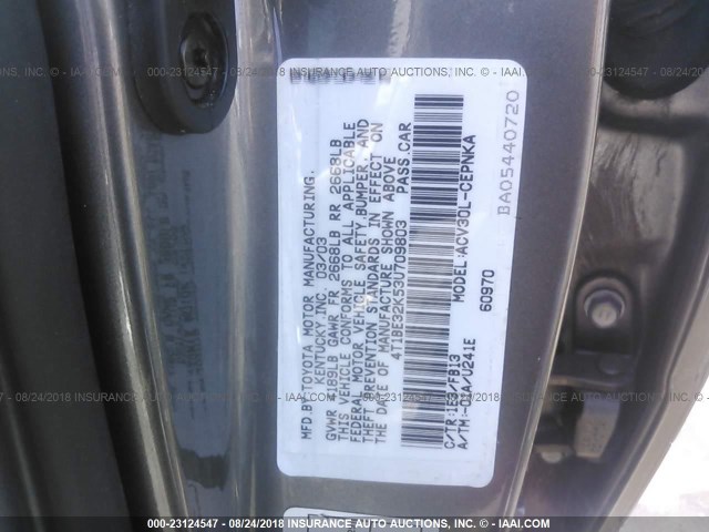 4T1BE32K53U709803 - 2003 TOYOTA CAMRY LE/XLE/SE Күміс фото 9
