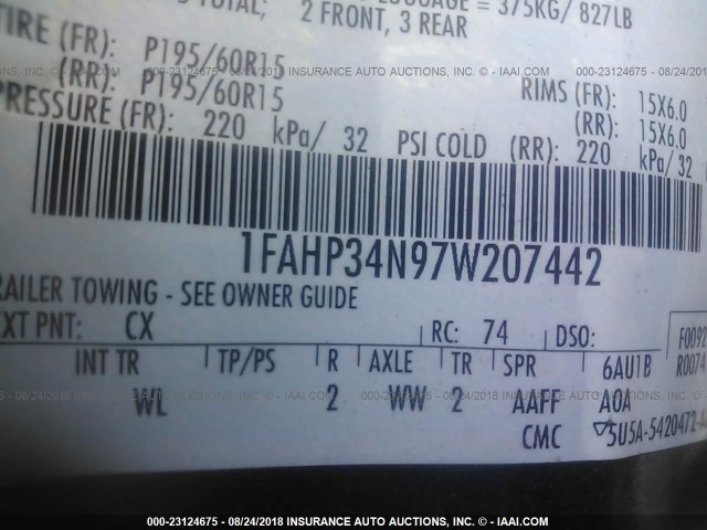 1FAHP34N97W207442 - 2007 FORD FOCUS ZX4/S/SE/SES 灰色 照片 9