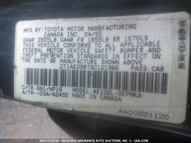 2T1AE09B7SC121966 - 1995 TOYOTA COROLLA LE/DX ლურჯი ფოტო 9