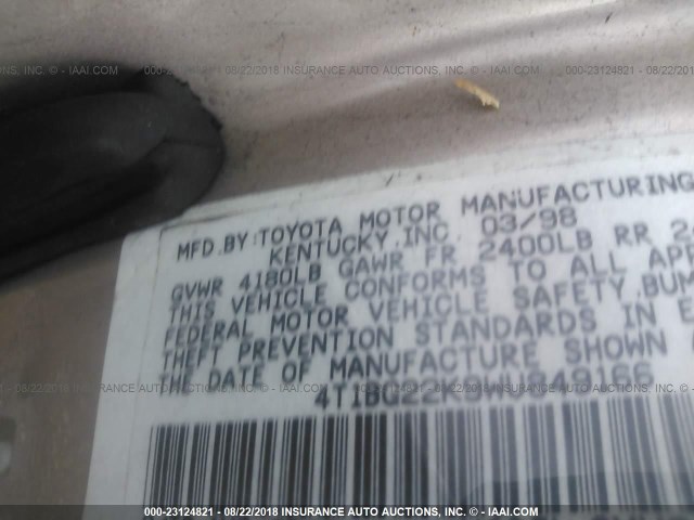 4T1BG22K9WU849166 - 1998 TOYOTA CAMRY CE/LE/XLE TAN photo 9