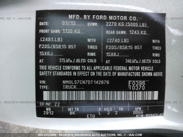 NM0LS7CN7DT142676 - 2013 FORD TRANSIT CONNECT XL WHITE photo 9