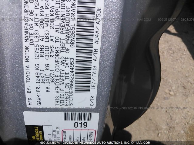 5TETU62N66Z244953 - 2006 TOYOTA TACOMA PRERUNNER ACCESS CAB SILVER photo 9