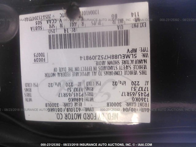 5LMEU88H75ZJ09814 - 2005 LINCOLN AVIATOR 黑色 照片 9