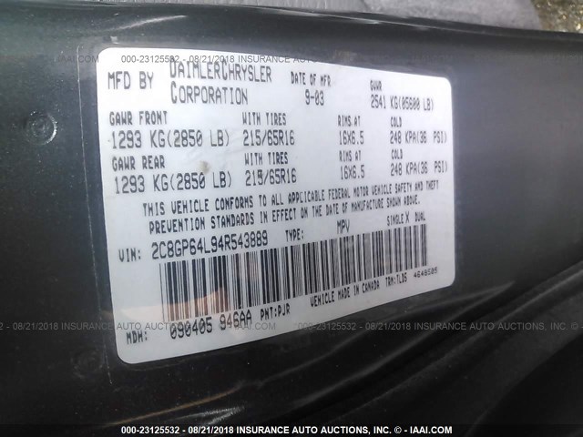 2C8GP64L94R543889 - 2004 CHRYSLER TOWN & COUNTRY LIMITED GRAY photo 9