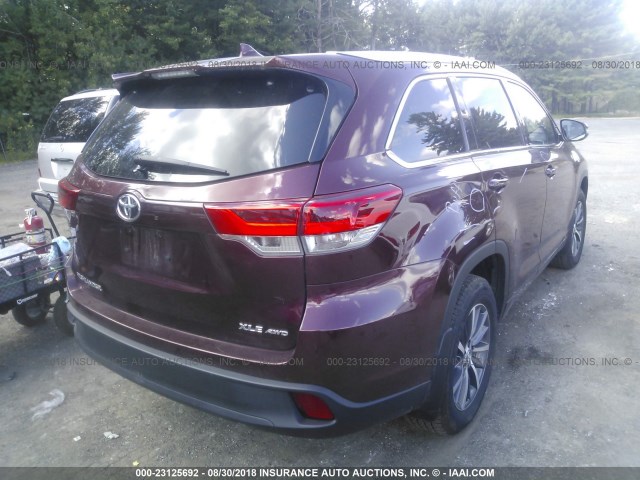 5TDJZRFH2HS408617 - 2017 TOYOTA HIGHLANDER SE/XLE MAROON photo 4