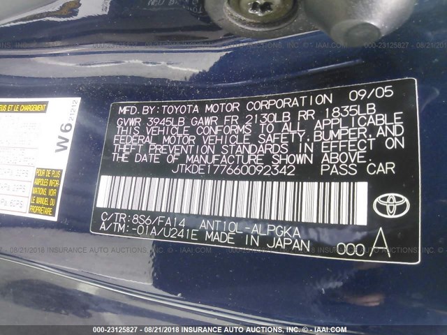 JTKDE177660092342 - 2006 TOYOTA SCION TC 蓝色 照片 9