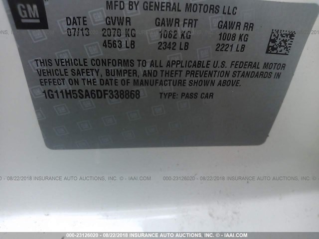 1G11H5SA6DF338868 - 2013 CHEVROLET MALIBU LTZ 白色 照片 9