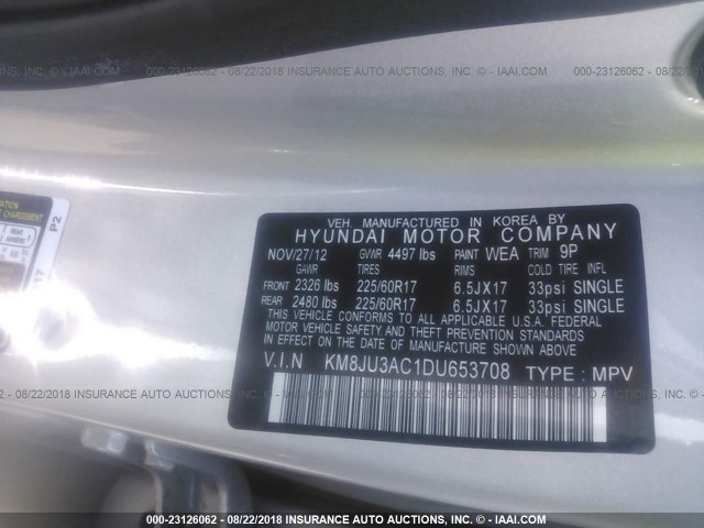 KM8JU3AC1DU653708 - 2013 HYUNDAI TUCSON GLS/LIMITED ვერცხლისფერი ფოტო 9