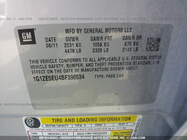 1G1ZE5EU4BF398534 - 2011 CHEVROLET MALIBU LTZ 银色 照片 9