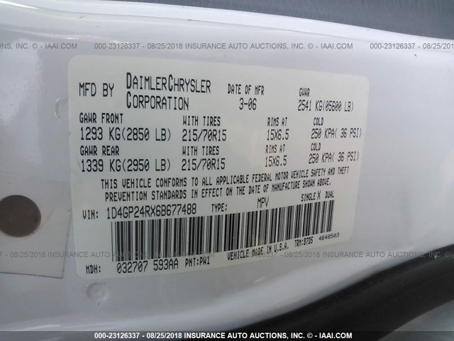 1D4GP24RX6B677488 - 2006 DODGE GRAND CARAVAN SE WHITE photo 9