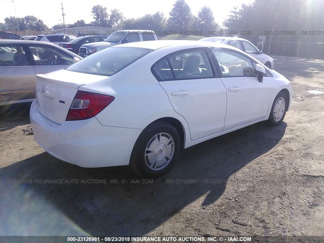 2HGFB2F66CH557699 - 2012 HONDA CIVIC HF WHITE photo 4