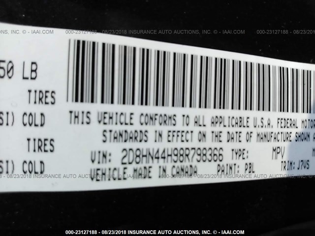 2D8HN44H98R798366 - 2008 DODGE GRAND CARAVAN SE Dark Blue photo 9