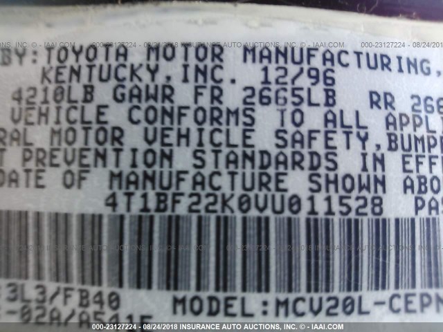 4T1BF22K0VU011528 - 1997 TOYOTA CAMRY CE/LE/XLE 栗色 照片 9