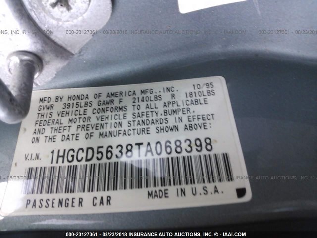 1HGCD5638TA068398 - 1996 HONDA ACCORD LX/EX TEAL photo 9