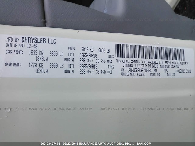 1A8HW58P09F719459 - 2009 CHRYSLER ASPEN LIMITED WHITE photo 9