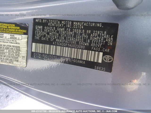 4T1CA30P14U023080 - 2004 TOYOTA CAMRY SOLARA SE/SLE Açıq mavi foto 9