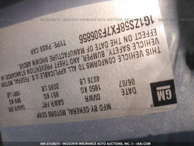 1G1ZS58FX7F306856 - 2007 CHEVROLET MALIBU LS Dəniz mavisi foto 9