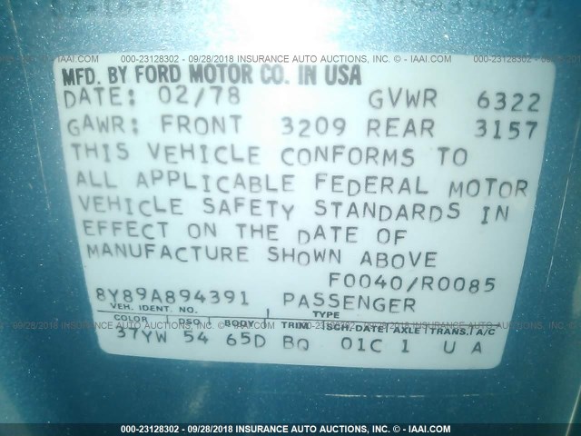 8Y89A894391 - 1978 LINCOLN CONTINENTAL  BLUE photo 9