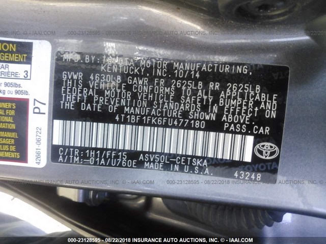 4T1BF1FK6FU477180 - 2015 TOYOTA CAMRY LE/XLE/SE/XSE 灰色 照片 9